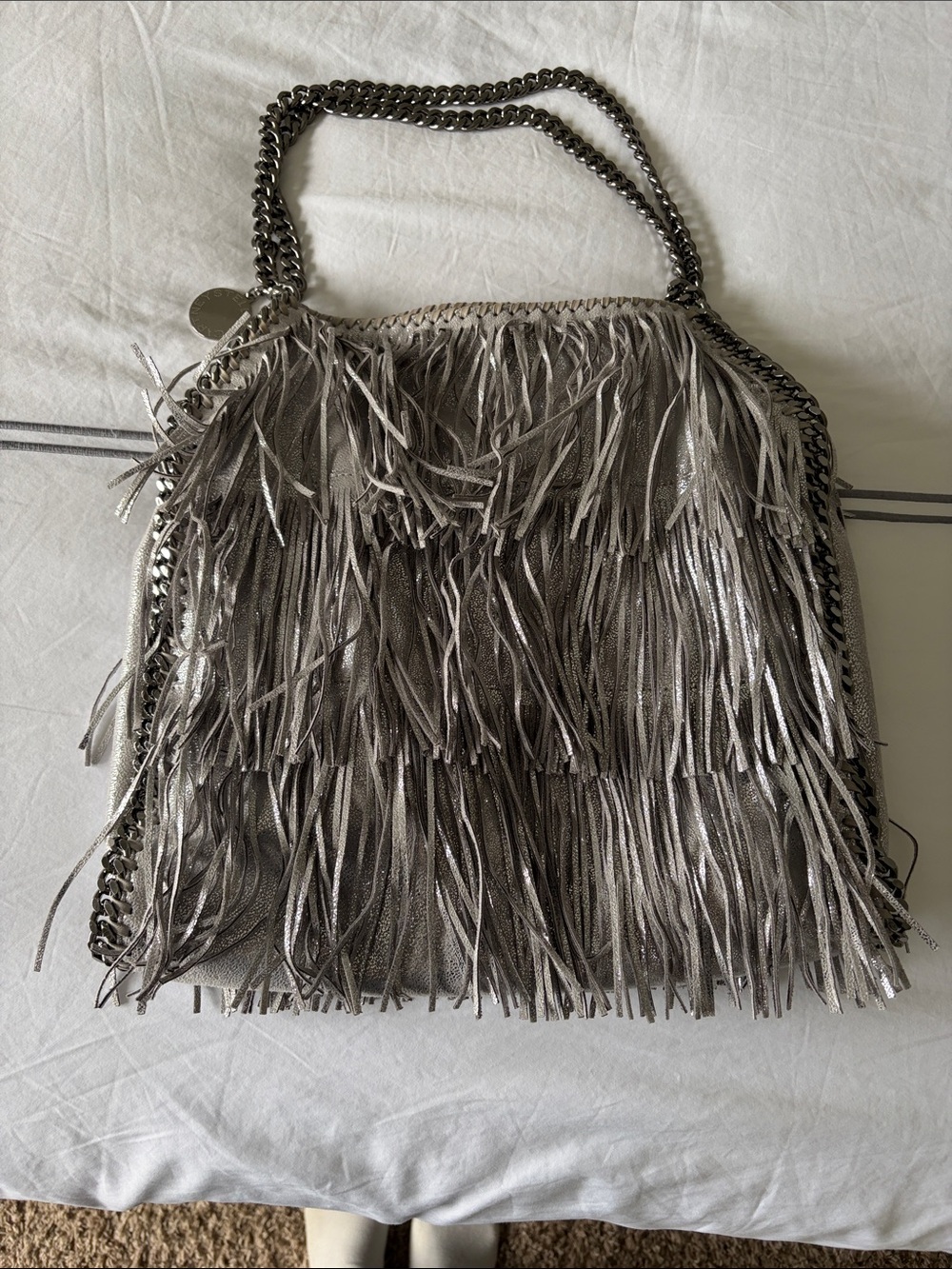 Stella McCartney Fringed Metallic Shoulder Bag - Silver